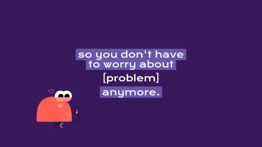 Illustration of a cartoon character with a speech bubble that says "so you don't have to worry about Biteable video maker anymore.